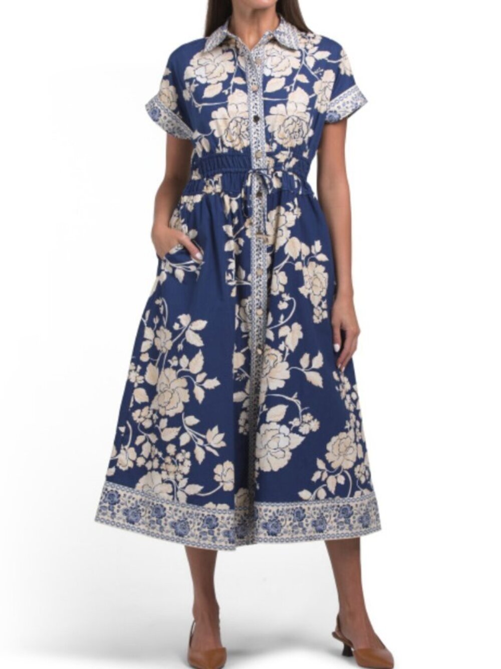 BADGLEY MISCHKA Border Print Maxi Shirt Dress